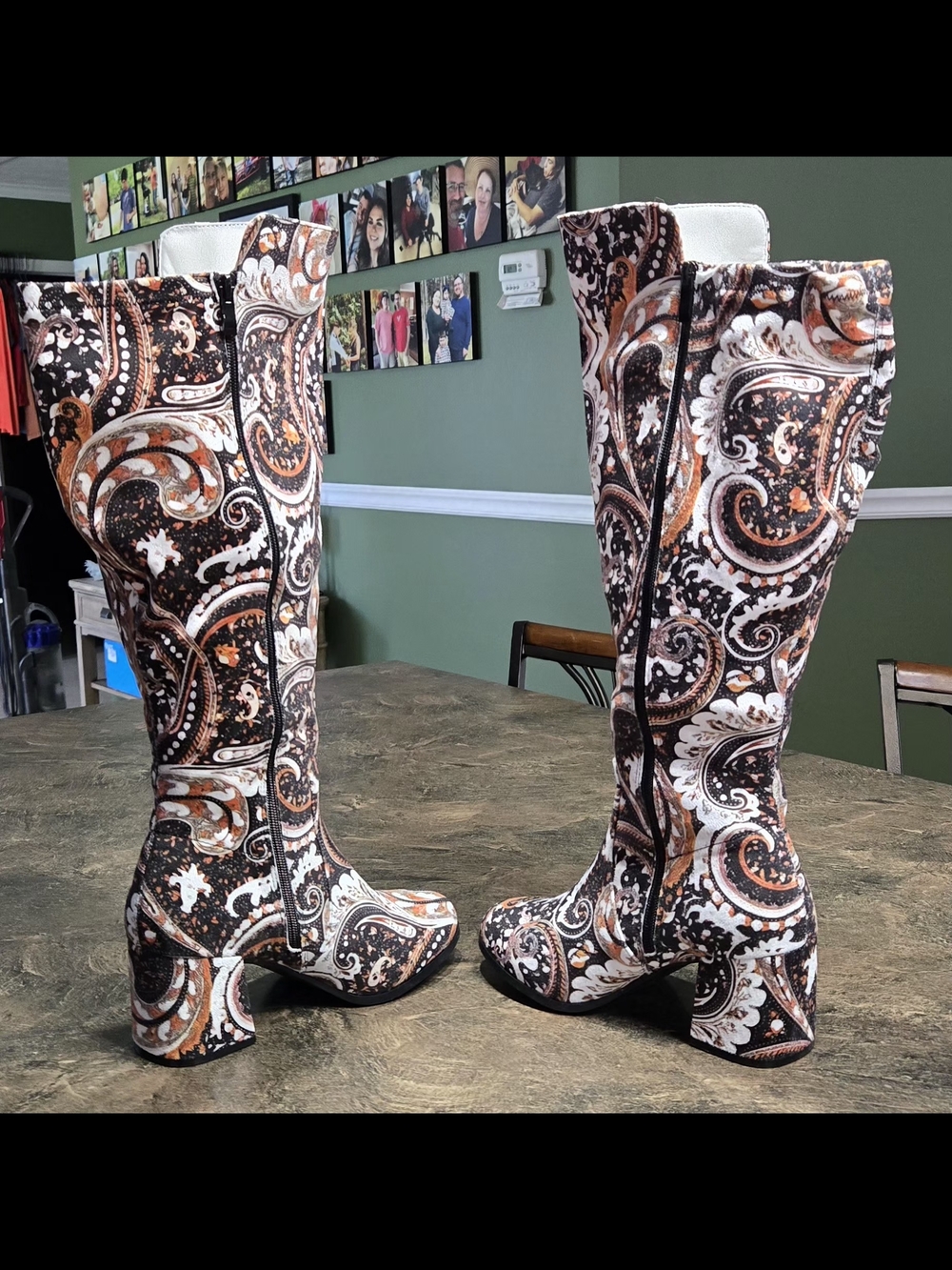 Women's Paisley Pattern Knee-High Heeled Boots #1274 - Picture 6 of 8